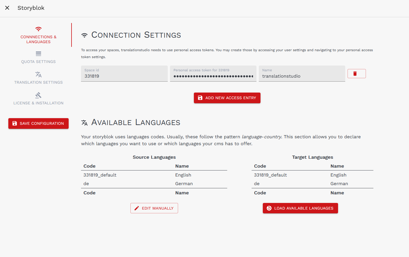 translationstudio Account Self Service Application Screenshot