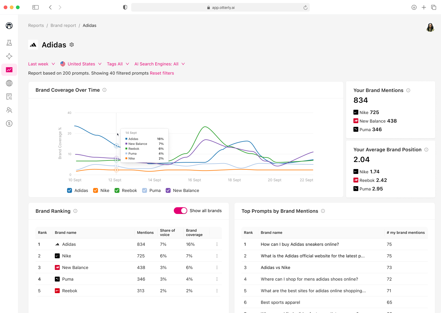 An image of a dashboard for Adidas brand performance