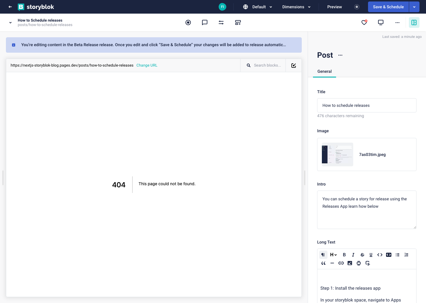 Saving and scheduling a story with releases app