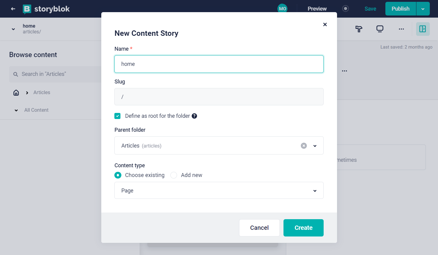 Creating a home page in articles folder