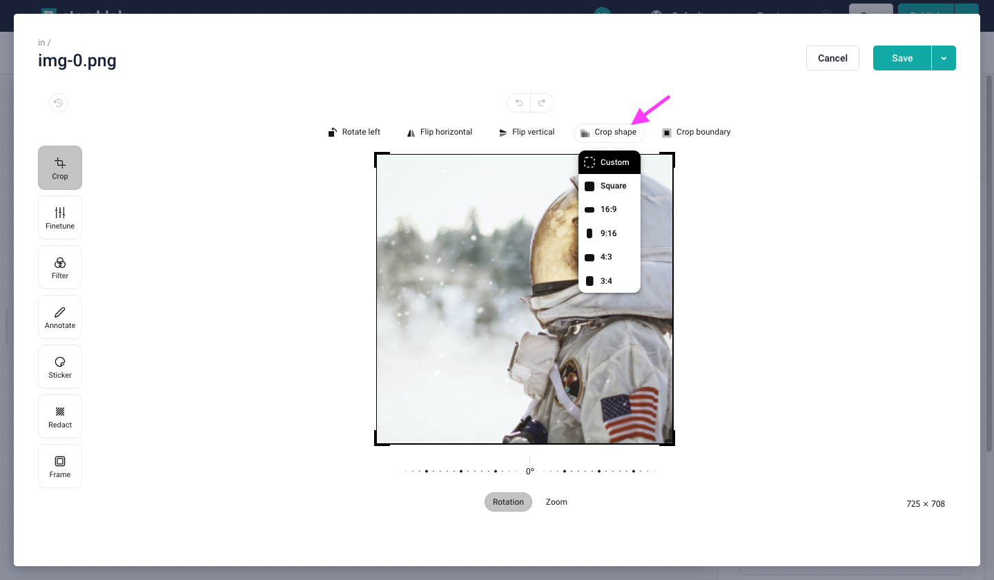 Selecting the crop shape
