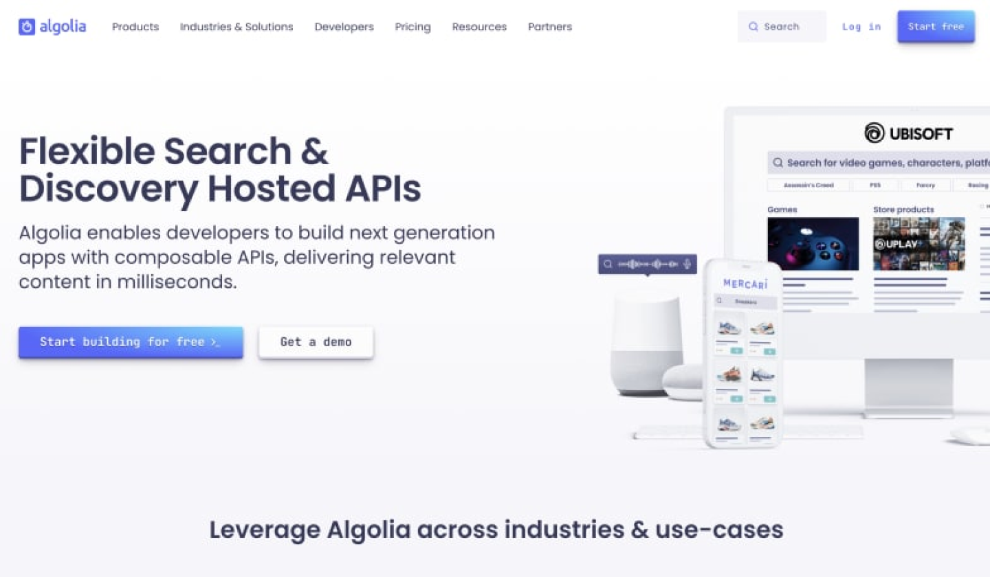 Algolia homepage