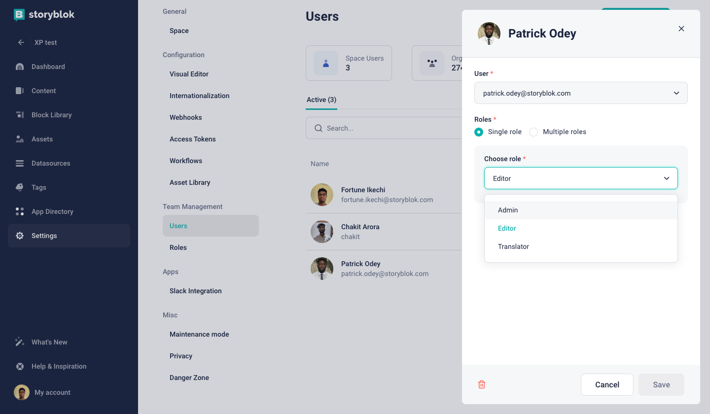 Assigning a user to a role