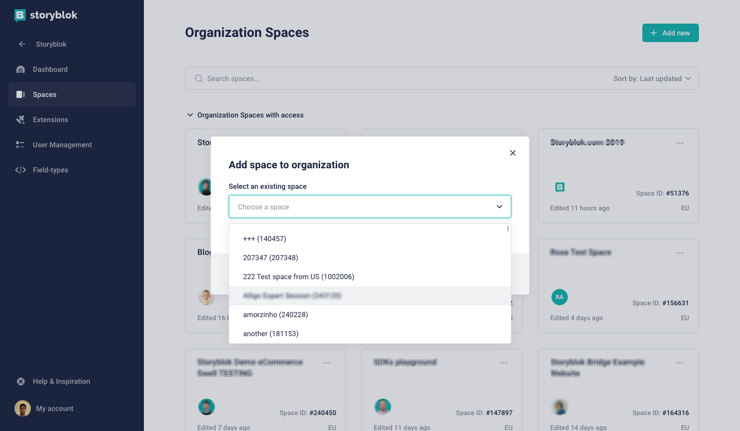 Adding a space to an organization