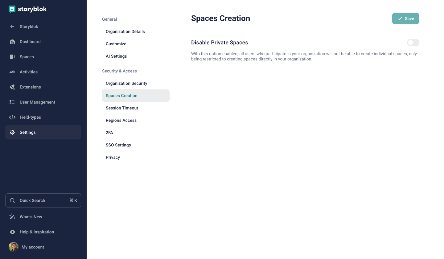 Manage Spaces Creation