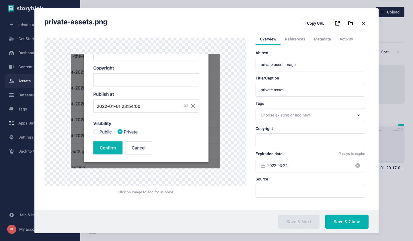 Storyblok v2 assets dashboard