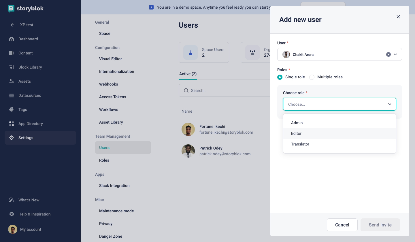 Adding a new user to a space