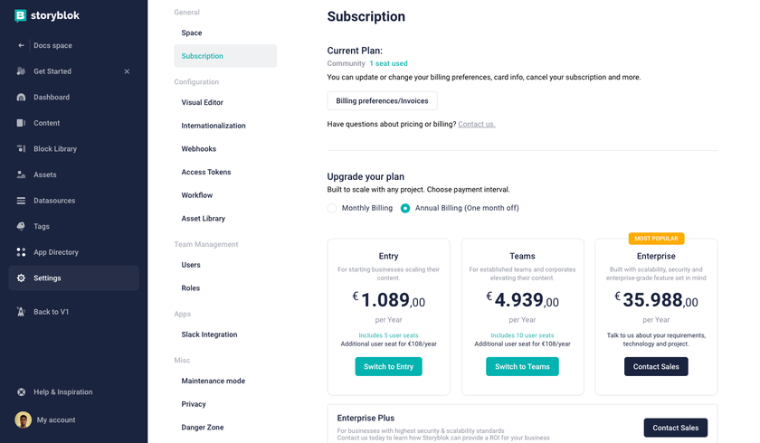 How to change the pricing plan.