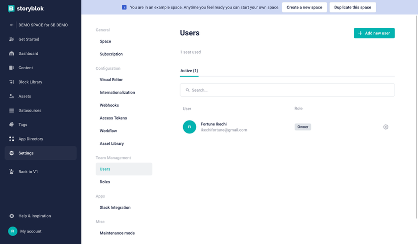 adding a new user in a Space
