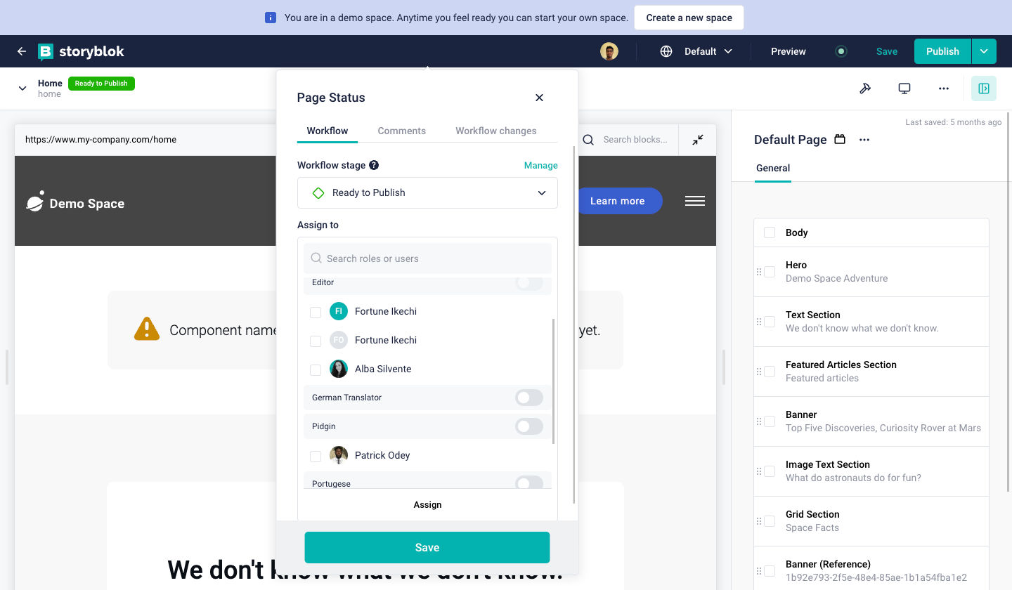 A screenshot of how to assign a user or role to a workflow stage