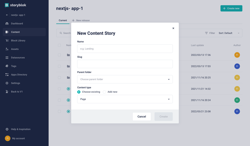 Creating a storyblok content story release