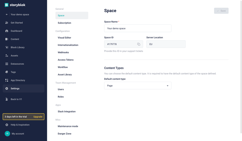 Getting space ID in Storyblok