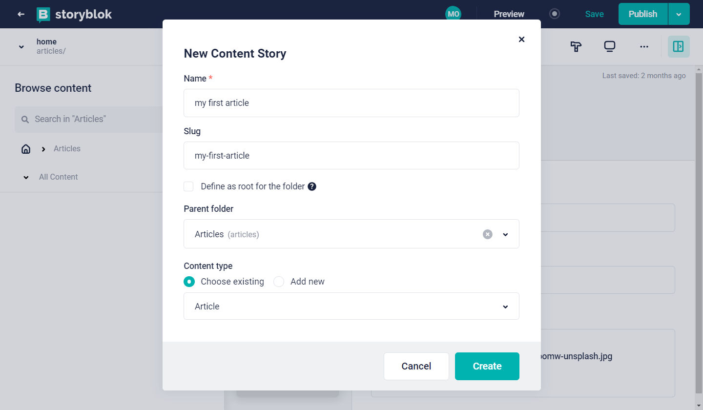Creating a article story