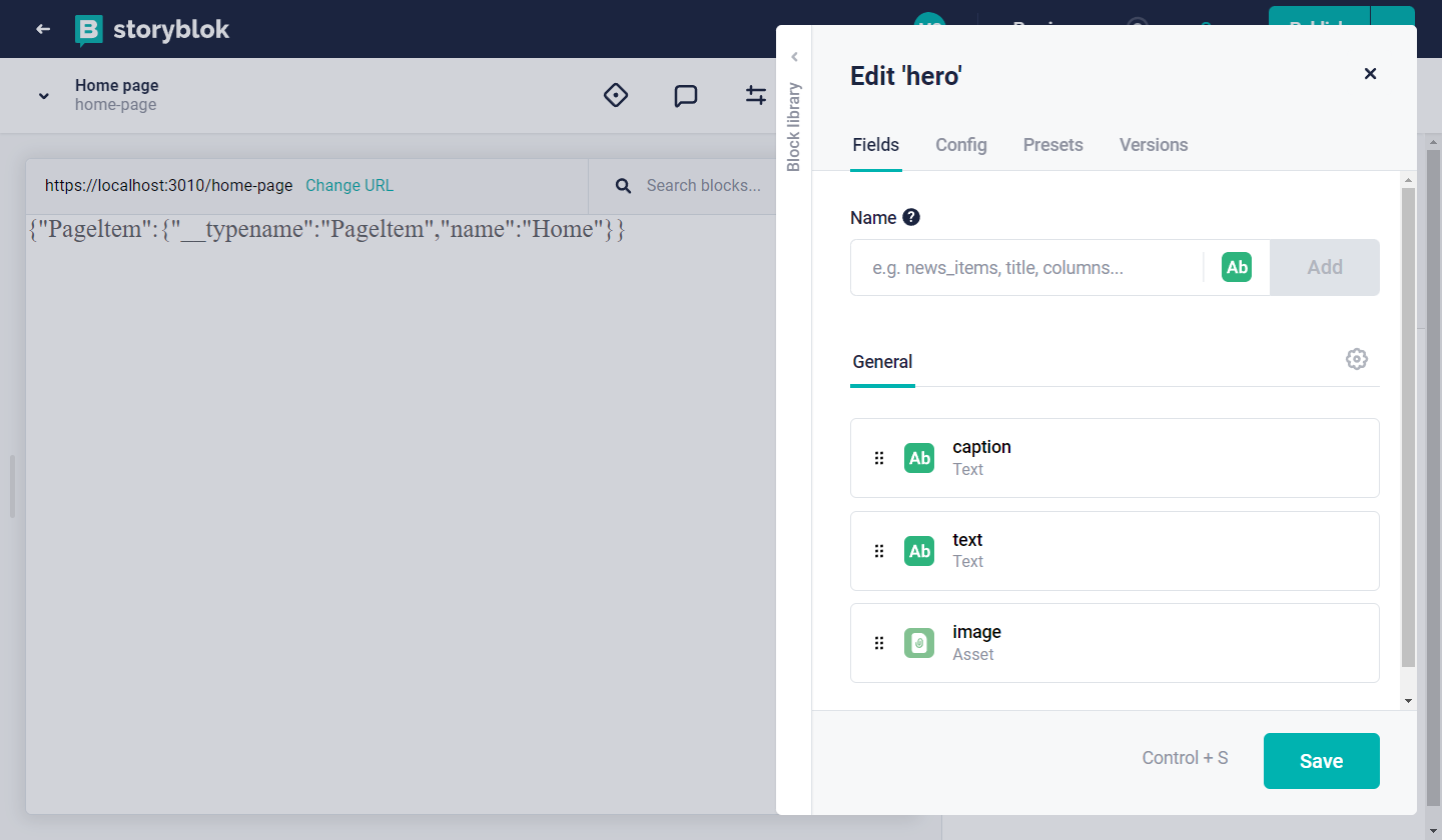 Hero component with fields