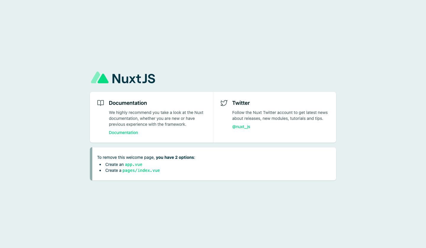 Nuxtjs homepage on localhost
