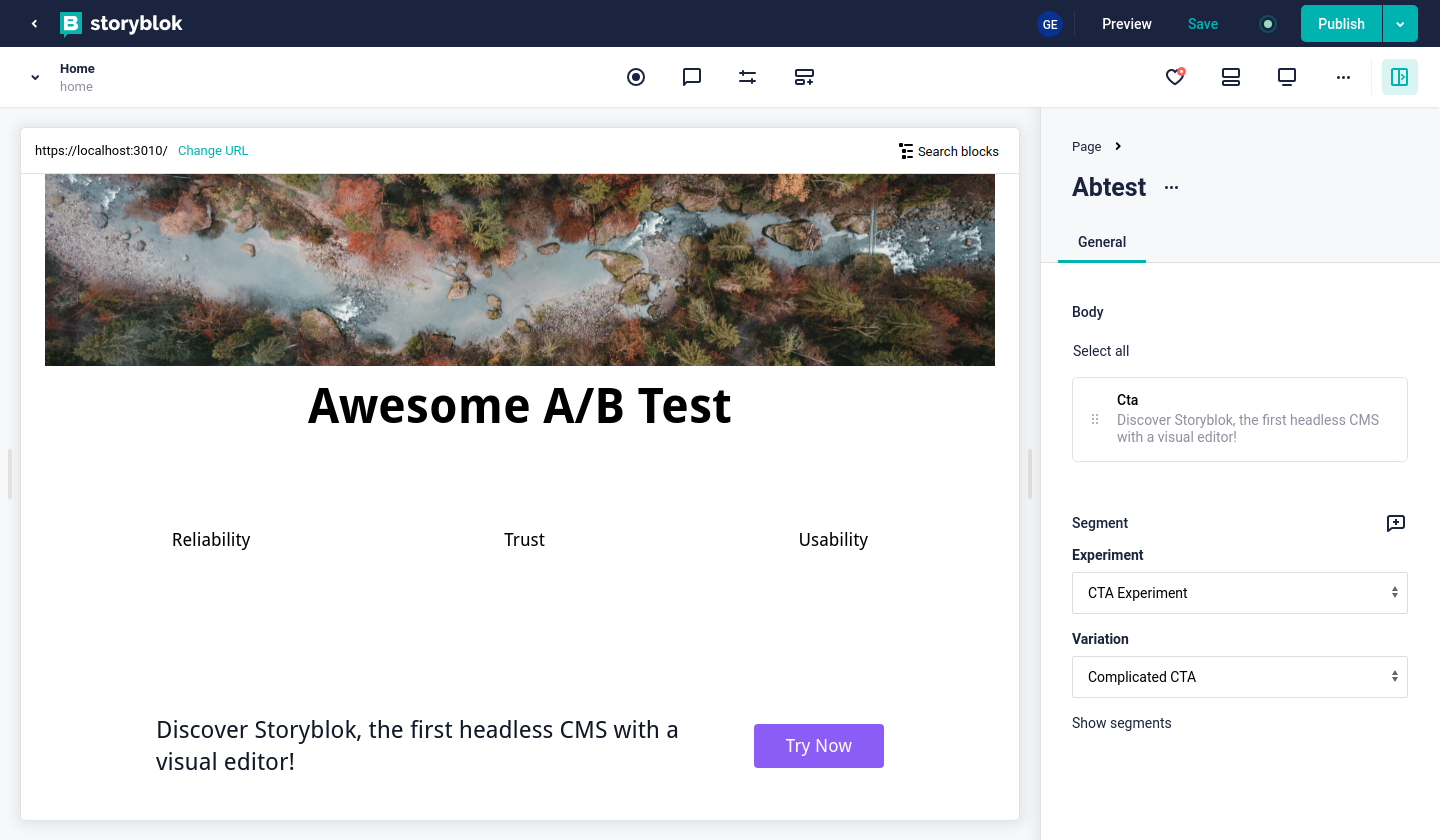 Configuration of the A/B test component