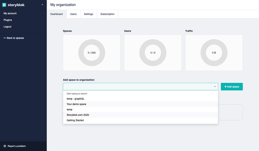 Adding a space to an organization
