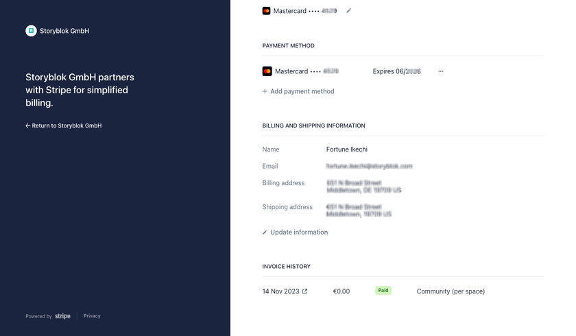Stripe billing checkout page 