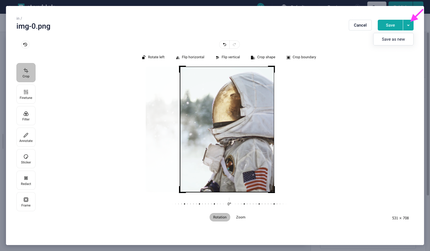 Saving the image or Saving it as new if you don't want to modify the original asset