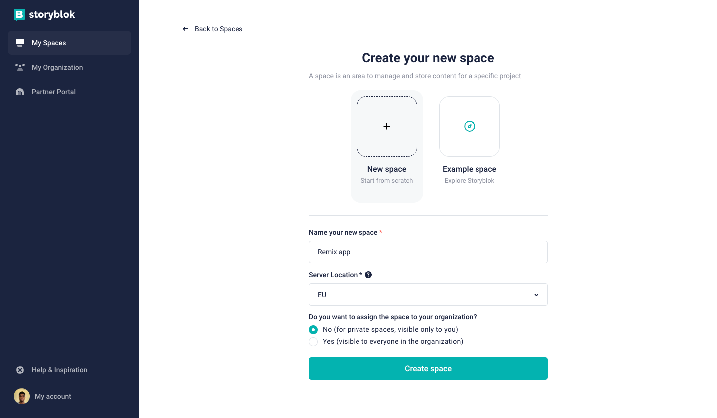 Creating a Storyblok space