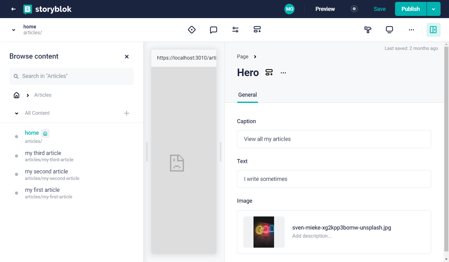 Hero component with articles