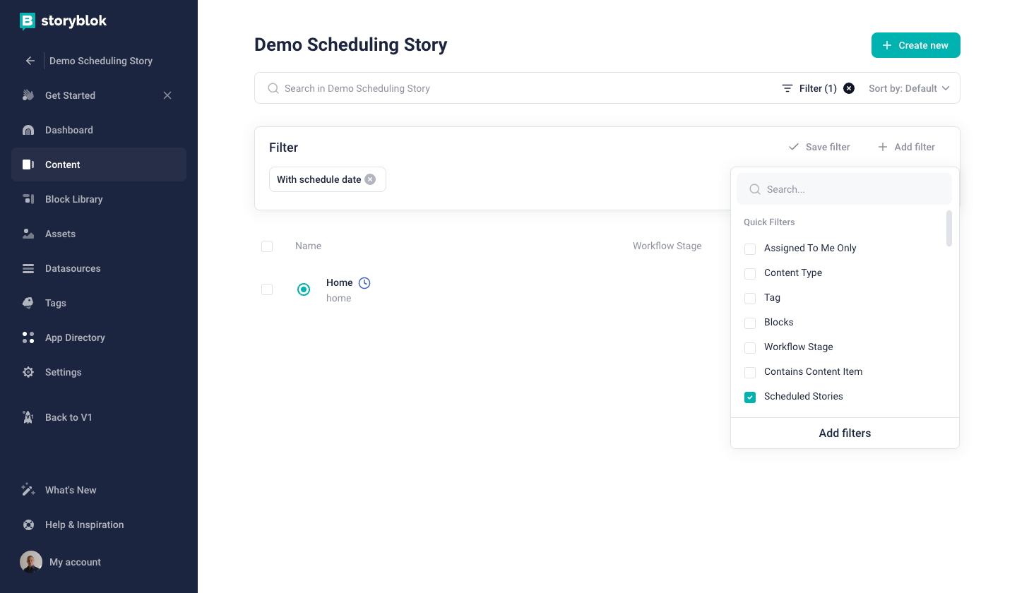 Filtering the Scheduled Stories