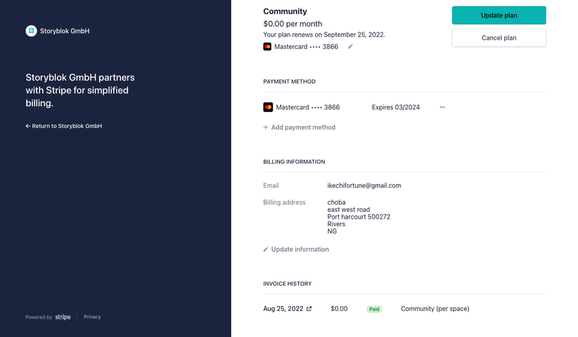 Storyblok invoice history