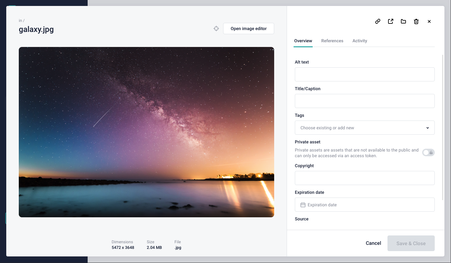 An annotated screenshot of how to open the image editor