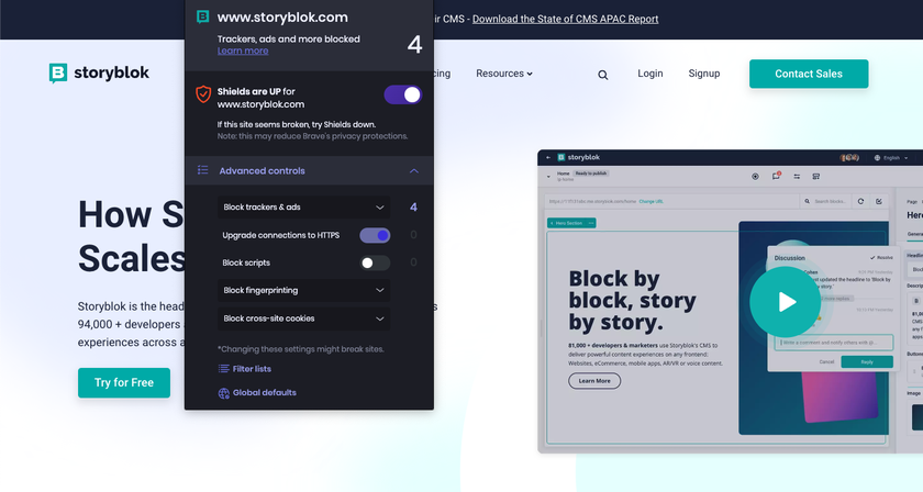 Brave Browser shields toggle