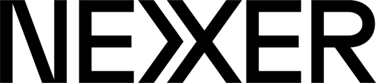 Bold black text spelling "NEXER" on a white background, with a distinctive double-chevron design in place of the "X".