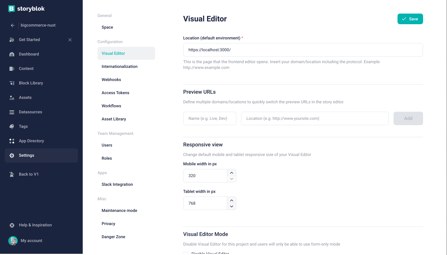 Storyblok Settings