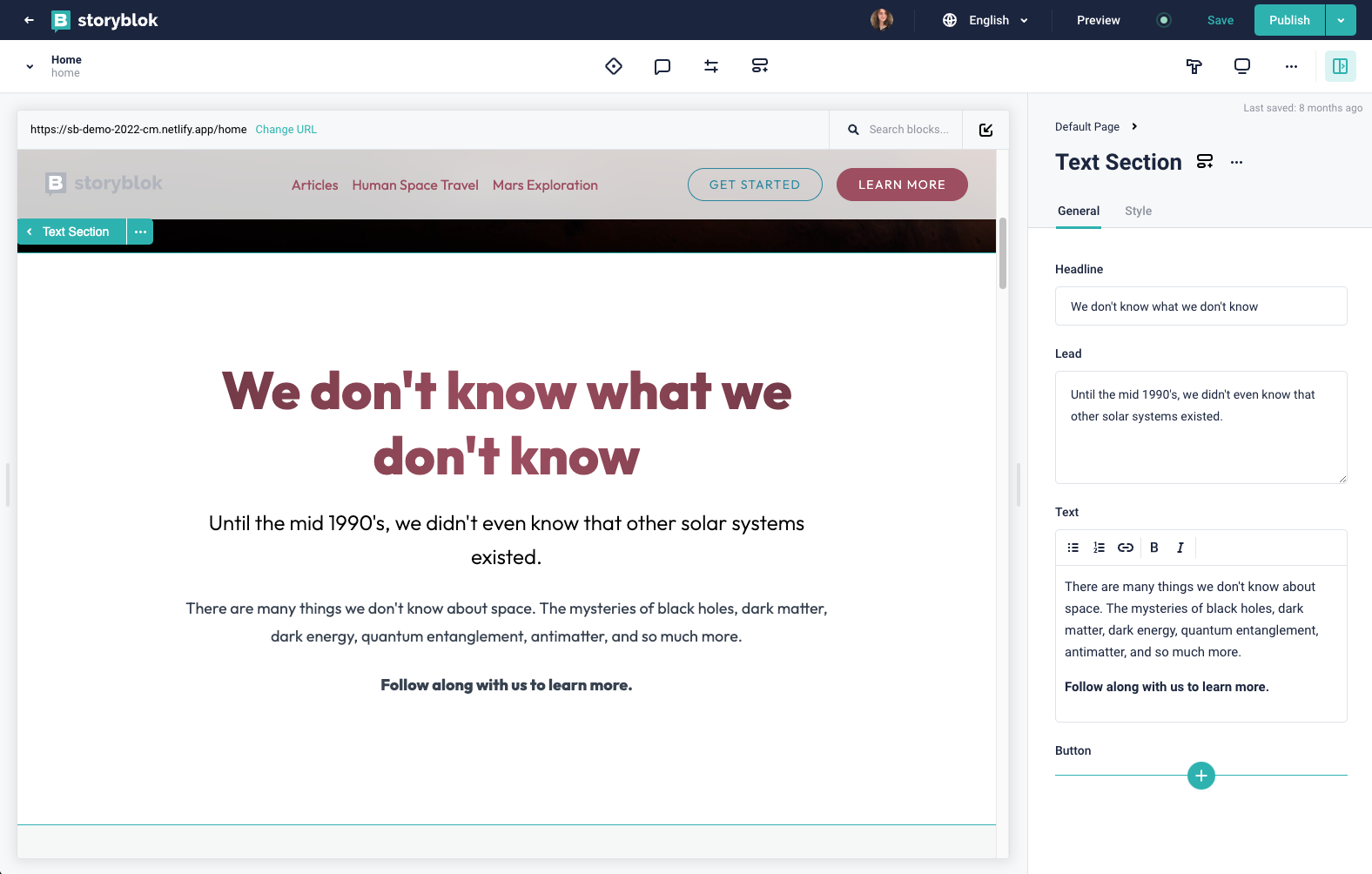 An example of the rich text editor