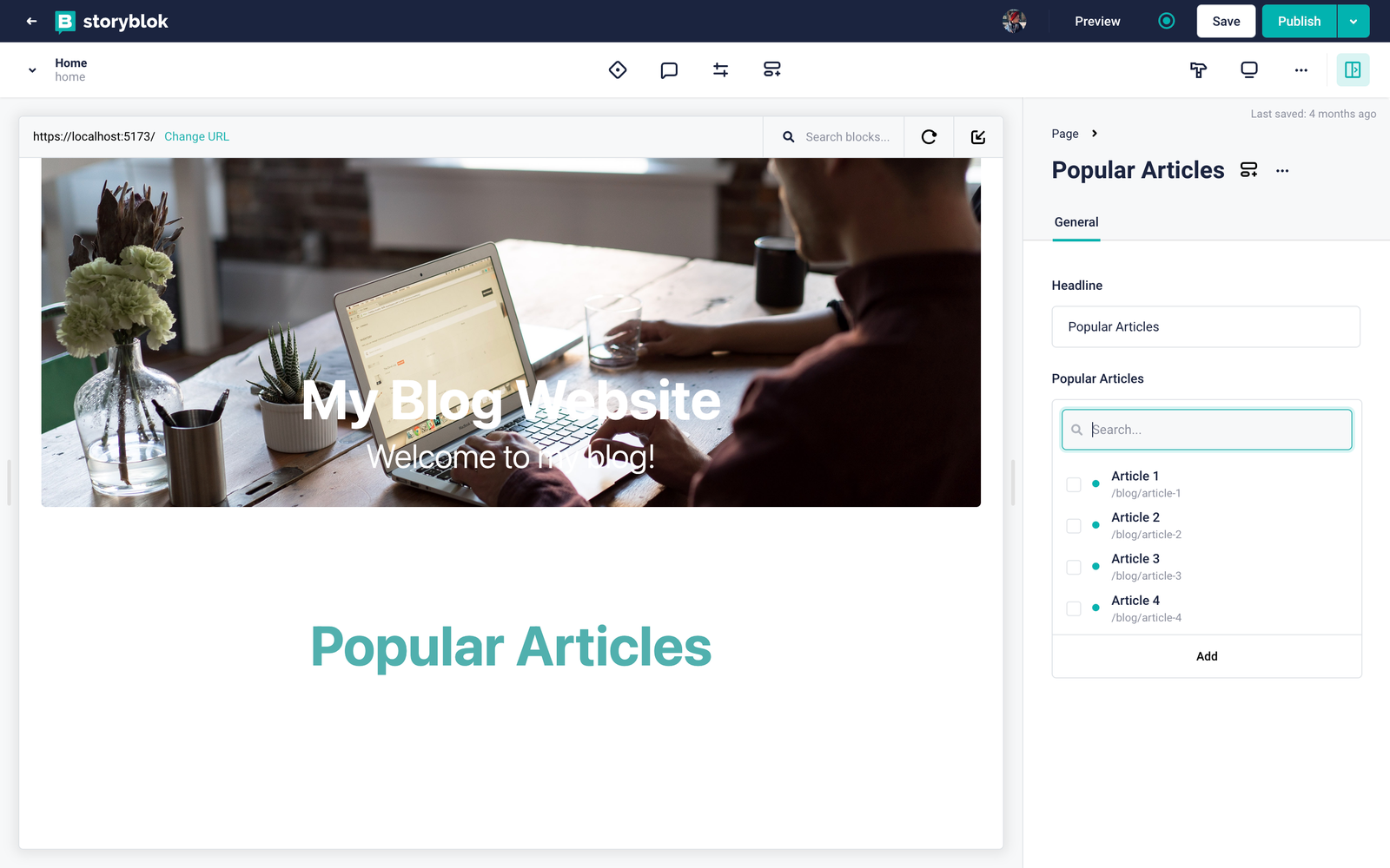 Popular Articles Selection in the visual editor