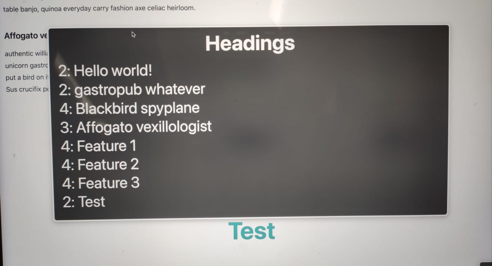 VoiceOver Rotor showing an overview of different headline levels