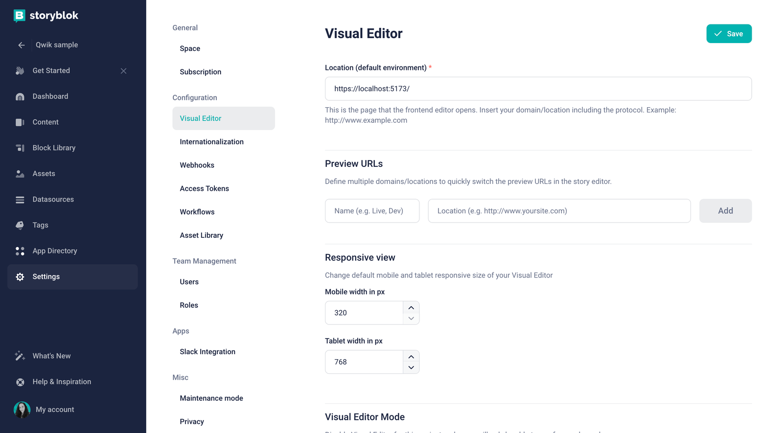 Defining the default environment URL