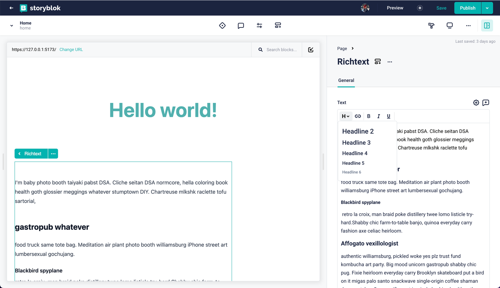 Headline Hierarchies in a RichText field in the Visual Editor