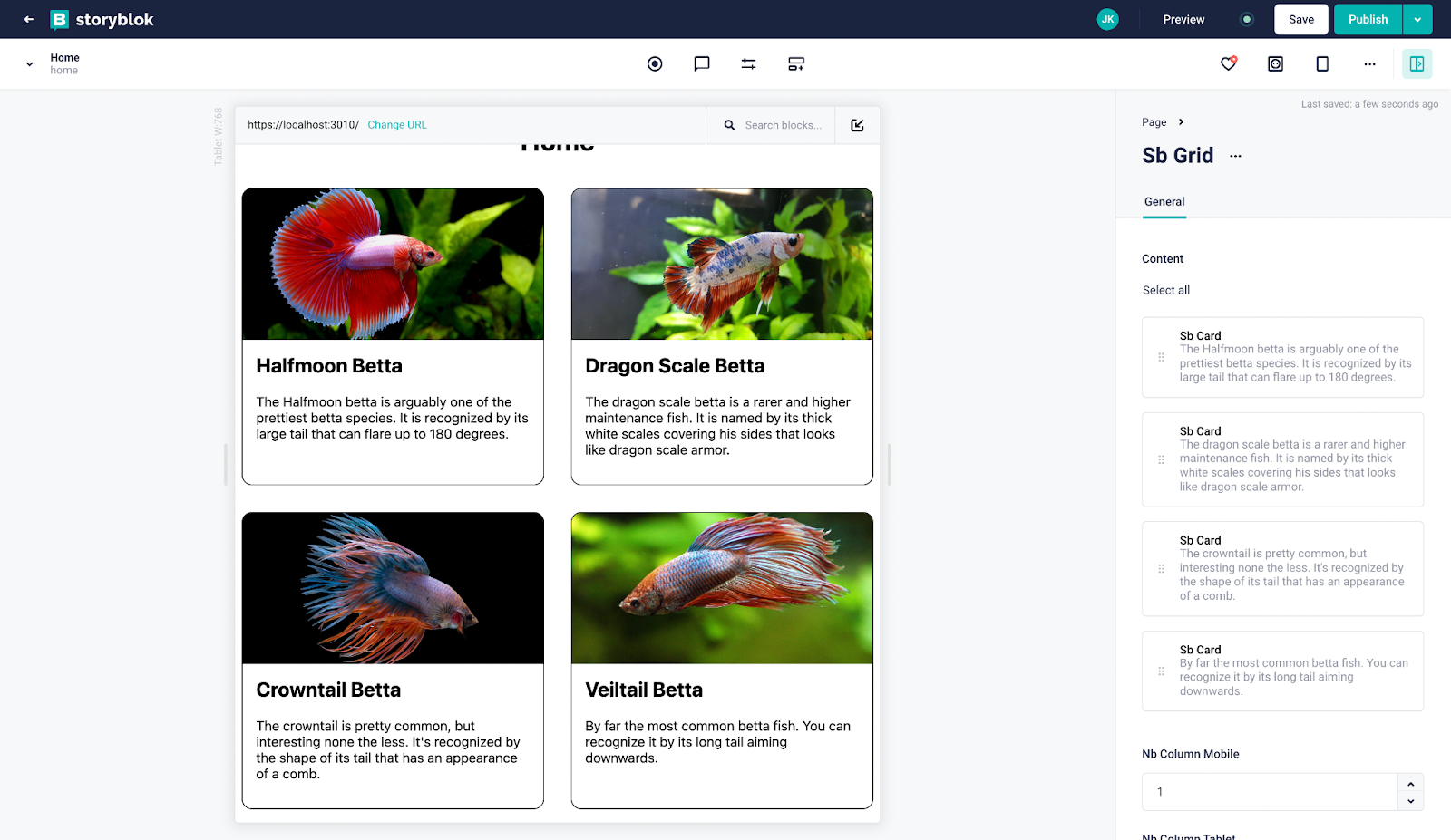 sbGrid component for desktop