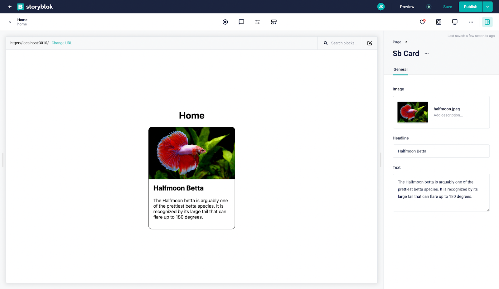 Sb Card component on visual editor