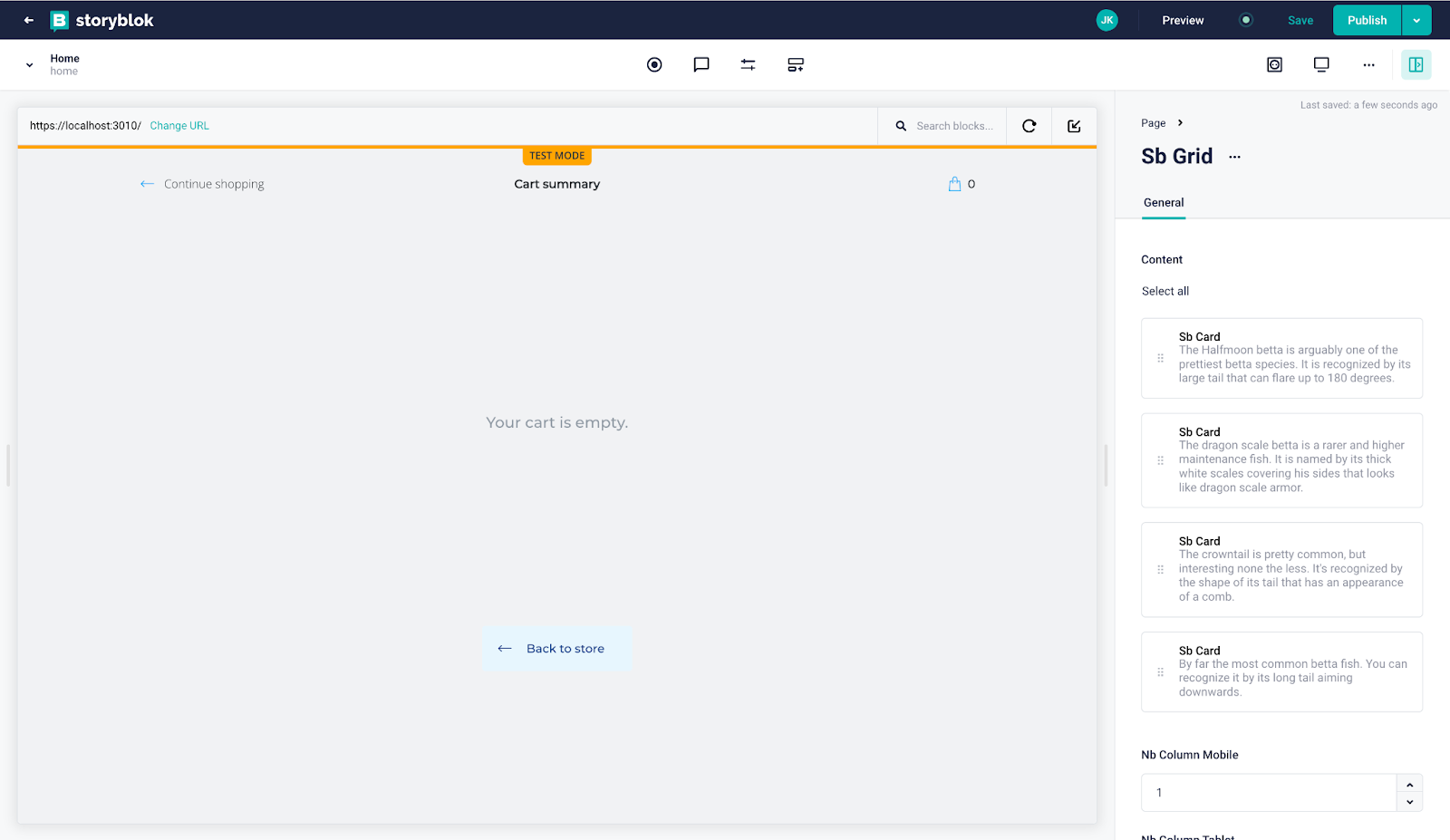 Snipcart Product Cart page