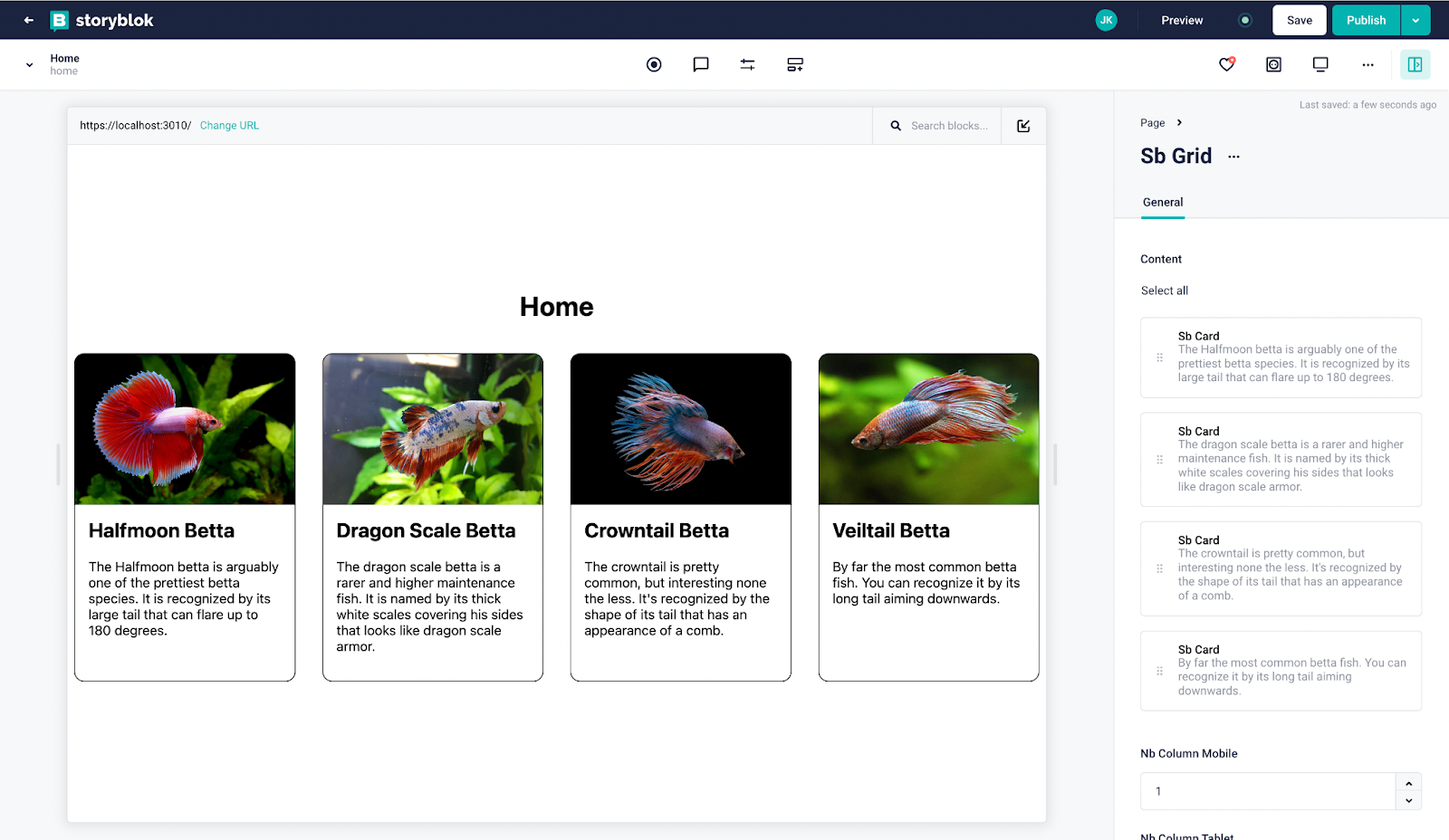 sbGrid component for desktop