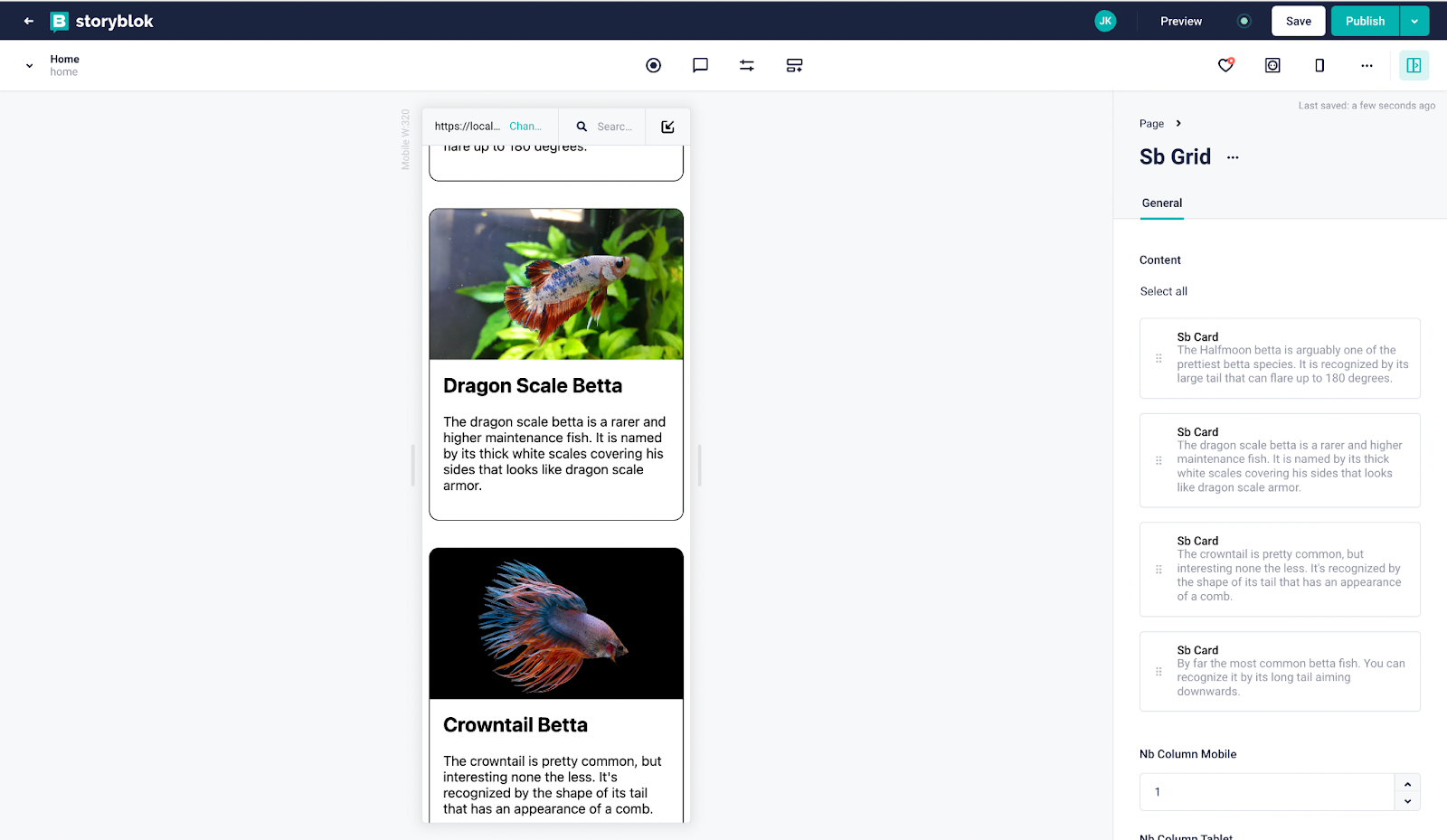 sbGrid component for desktop