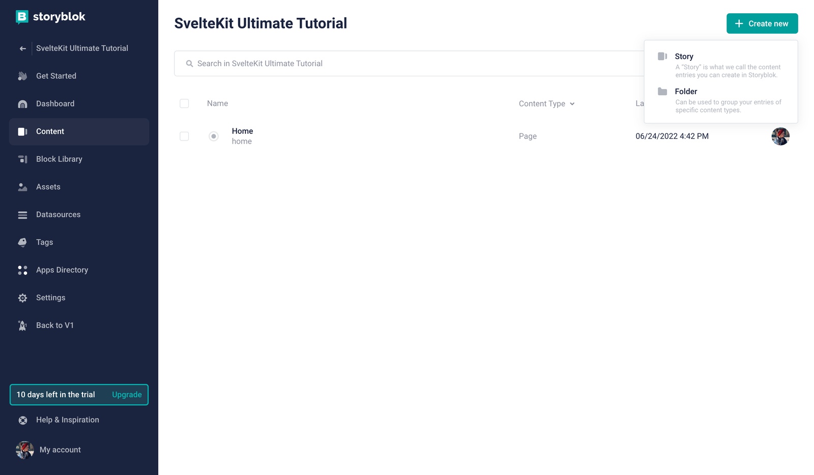 adding new pages in Storyblok space
