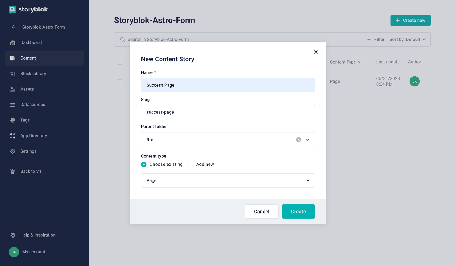 Create new content story