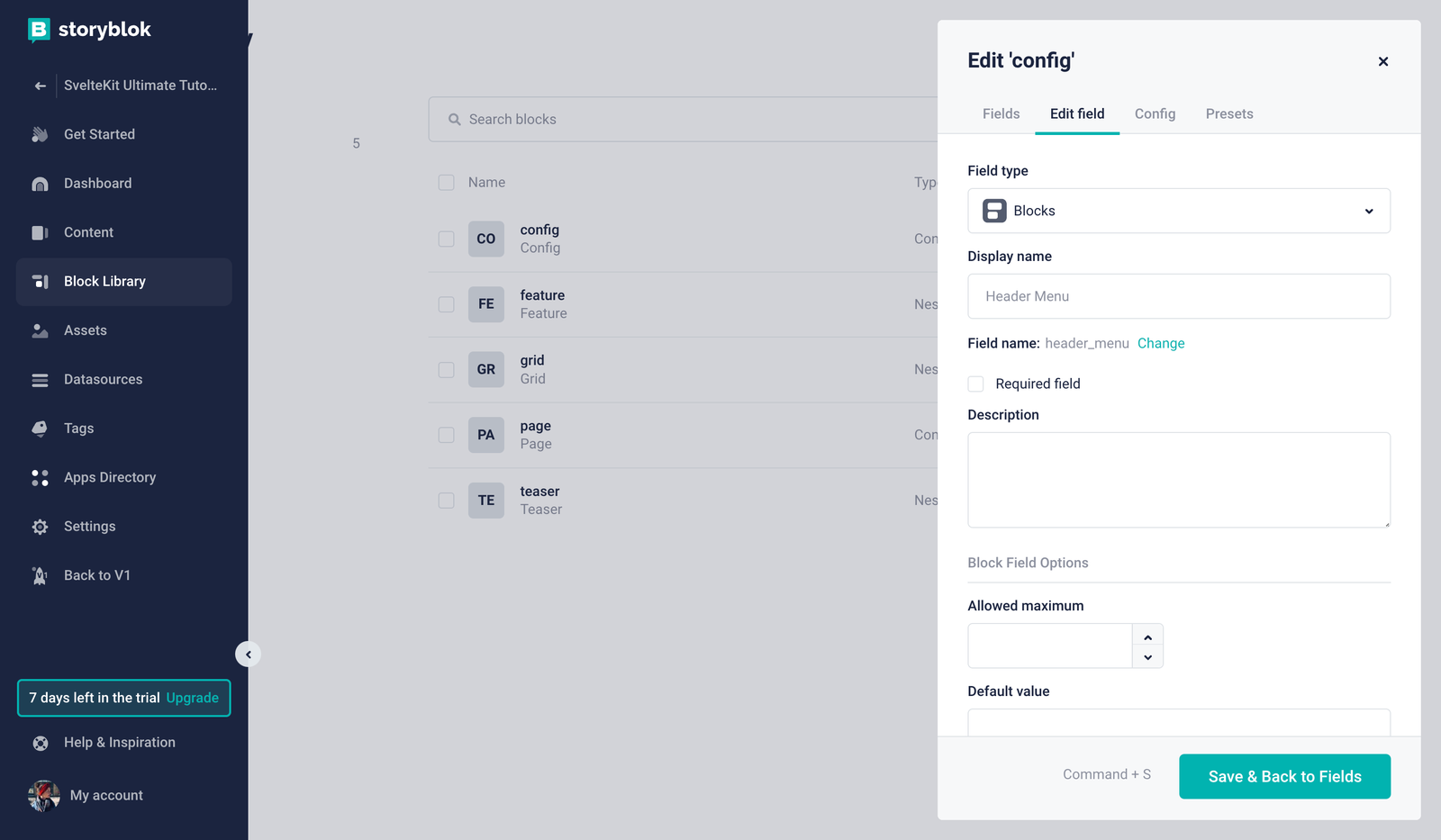 Creating a field for the header menu
