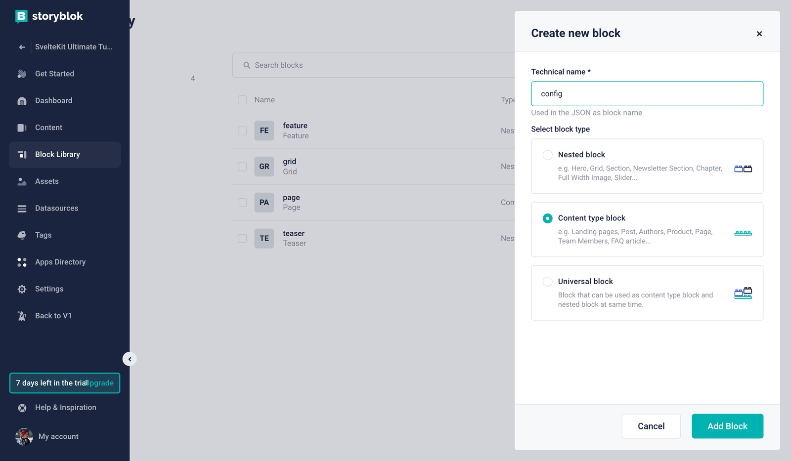 Creating a content type block