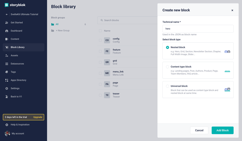 Creating a new nested block