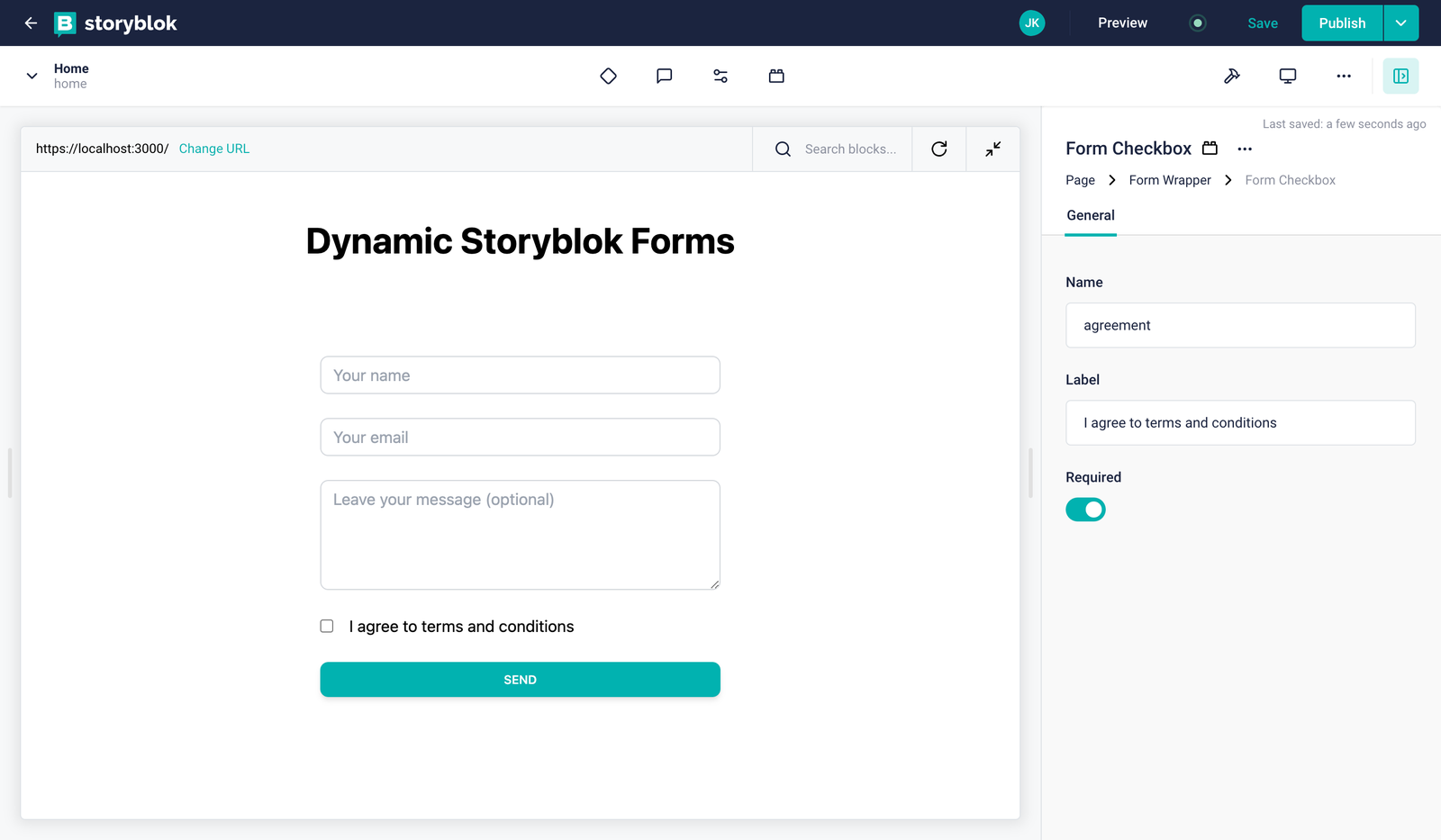 Form checkbox with a required field