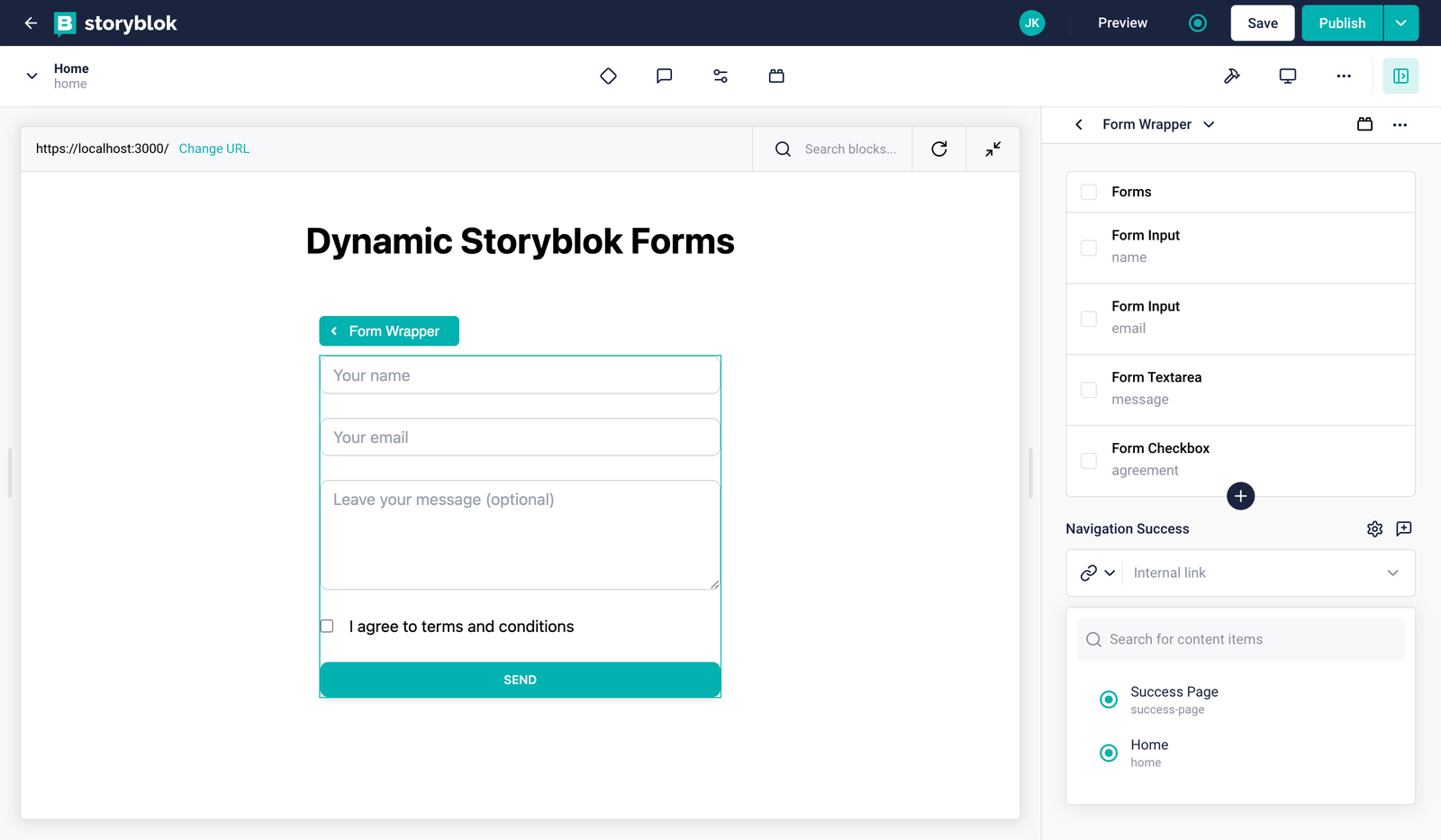 Dynamic form success page