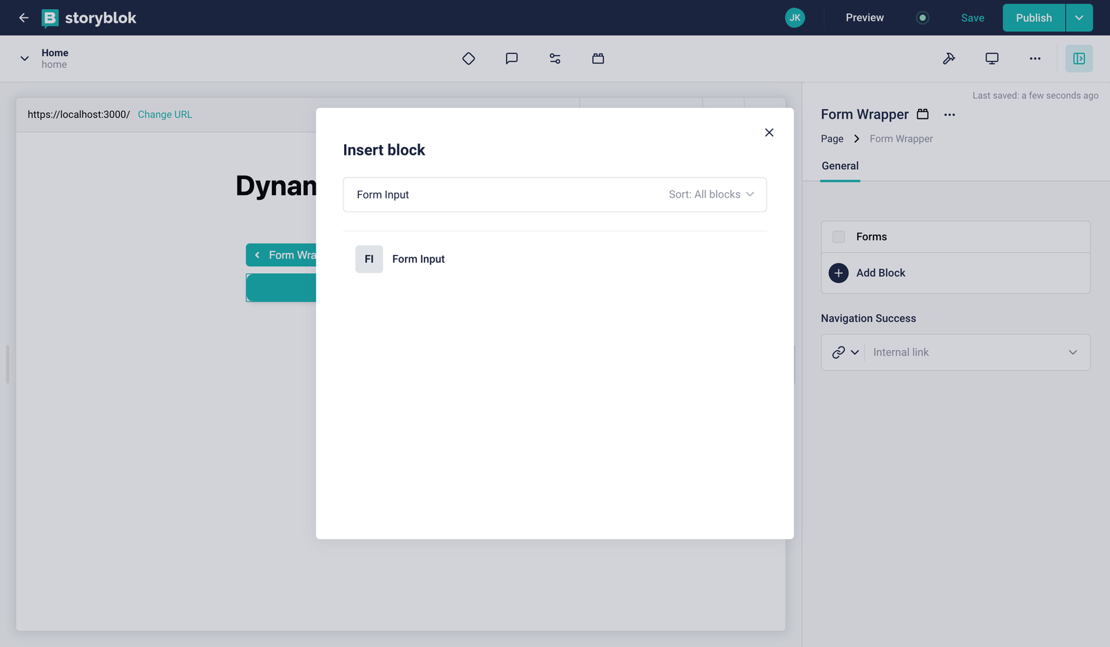 Storyblok Form Input block