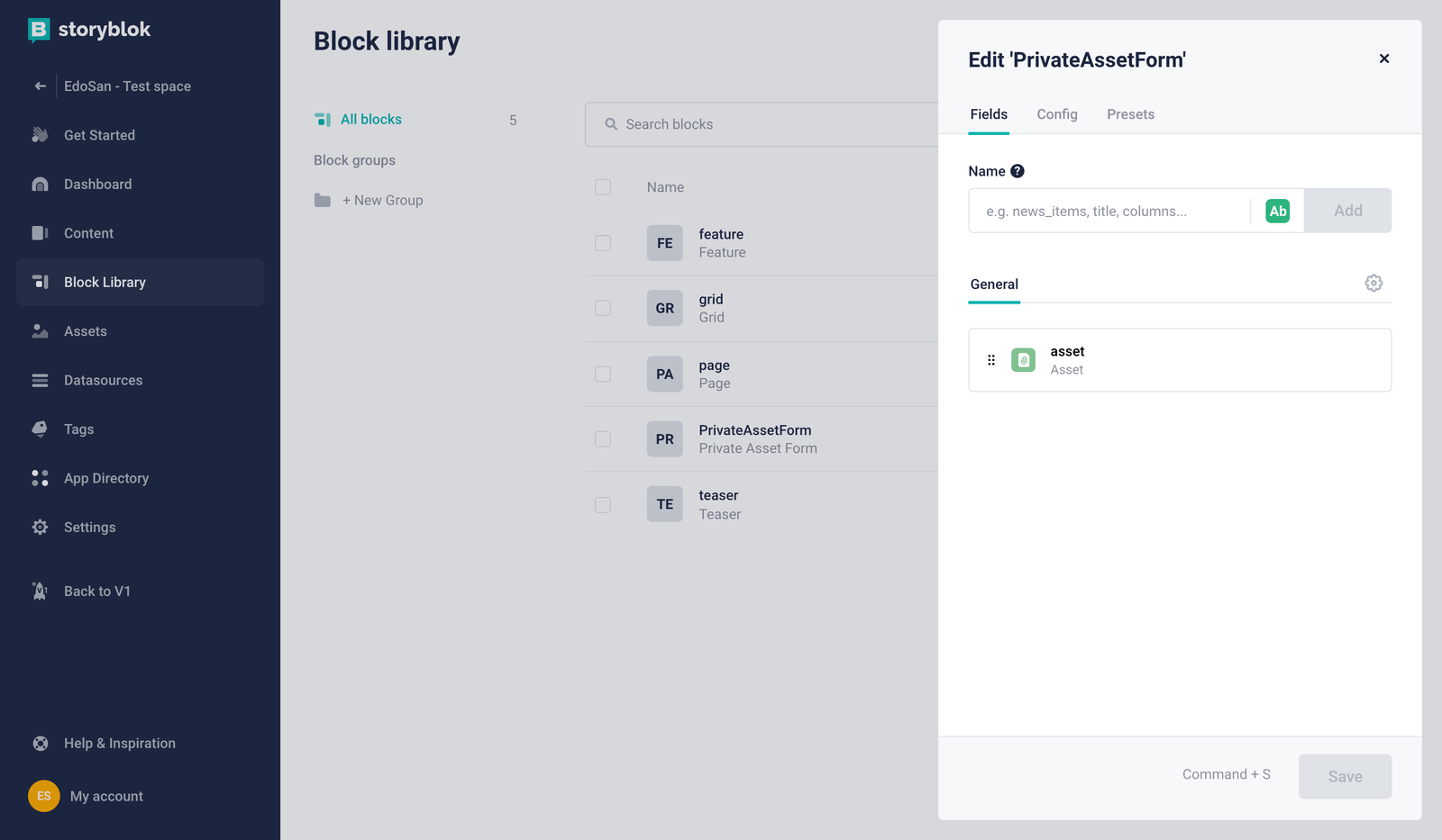 New field of type “Asset”